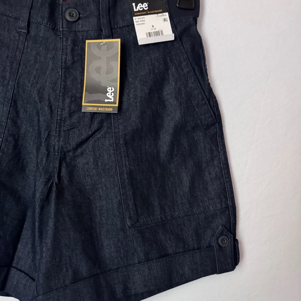 Lee Denim Short Mid Rise Women 8 Indigo Comfort Waistband